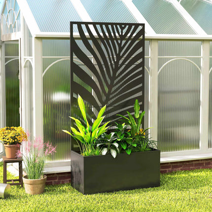 Metal Planter Box with Trellis, 90 x 40 x 180 cm, Black