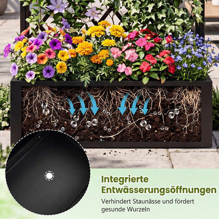 Metal Planter Box with Trellis, Black, 90 x 40 x 180 cm