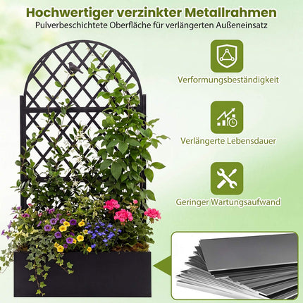 Metal Planter Box with Trellis, Black, 90 x 40 x 180 cm