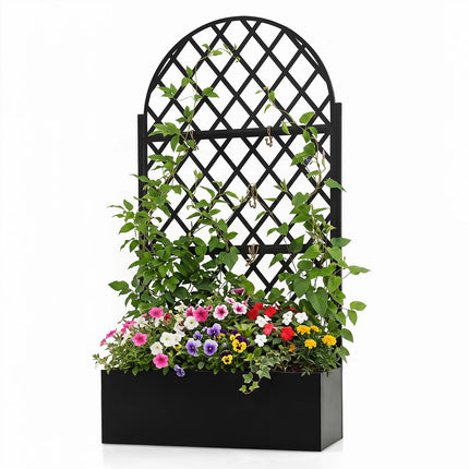 Metal Planter Box with Trellis, Black, 90 x 40 x 180 cm