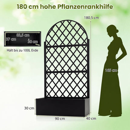 Metal Planter Box with Trellis, Black, 90 x 40 x 180 cm