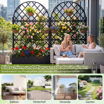Metal Planter Box with Trellis, Black, 90 x 40 x 180 cm