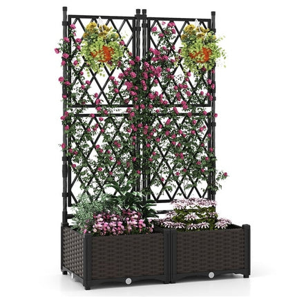 Metal Planter Box with Trellis, Self-Watering, 80x40x126 cm