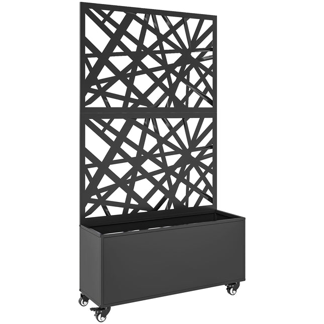 Metal Planter Box with Trellis, Wheels, 90x30x160 cm