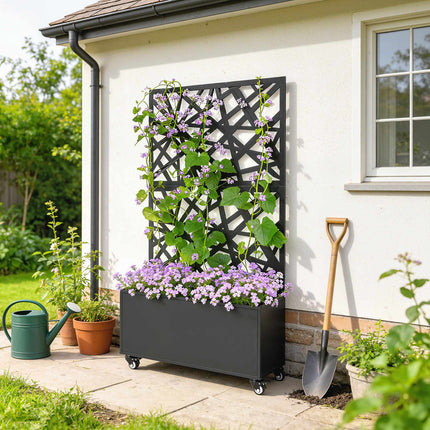 Metal Planter Box with Trellis, Wheels, 90x30x160 cm