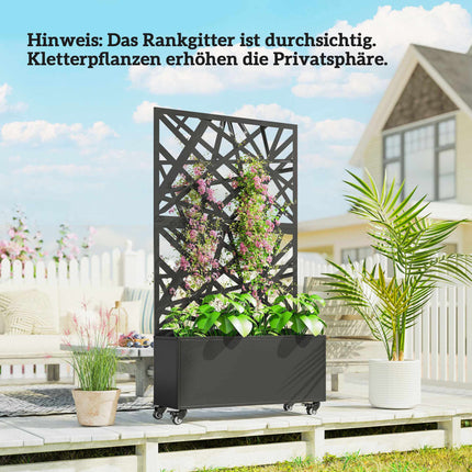 Metal Planter Box with Trellis, Wheels, 90x30x160 cm