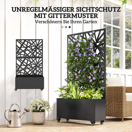 Metal Planter Box with Trellis, Wheels, 90x30x160 cm