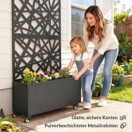 Metal Planter Box with Trellis, Wheels, 90x30x160 cm