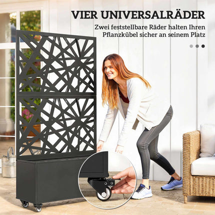 Metal Planter Box with Trellis, Wheels, 90x30x160 cm