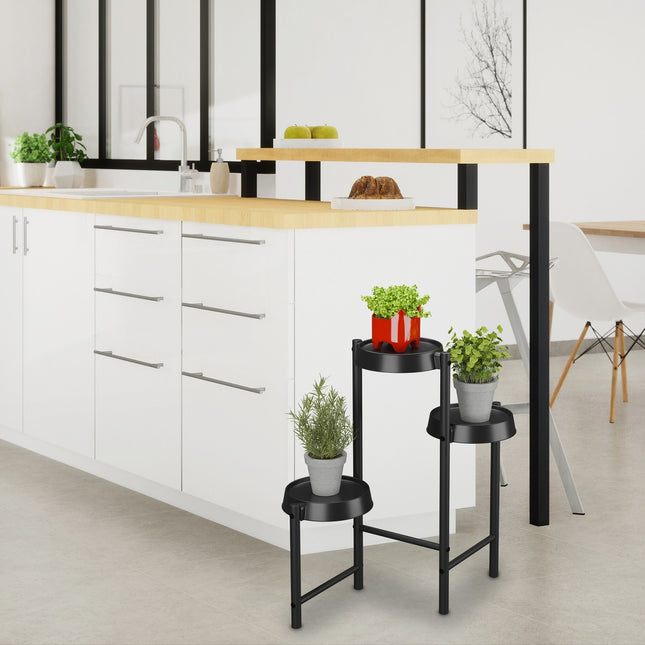 Metal & Plastic Plant Stand with Round Shelves