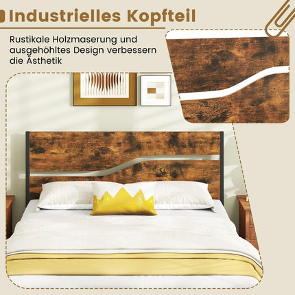Metal Platform Bed Frame, 200x140 cm, Wood Headboard