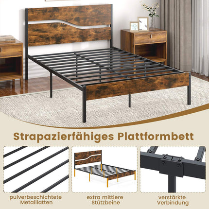 Metal Platform Bed Frame, 200x140 cm, Wood Headboard