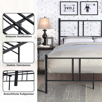 Metal Platform Bed Frame 200 x 160 cm, Headboard, Black