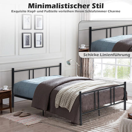 Metal Platform Bed Frame 200 x 160 cm, Headboard, Black