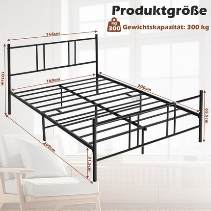 Metal Platform Bed Frame 200 x 160 cm, Headboard, Black