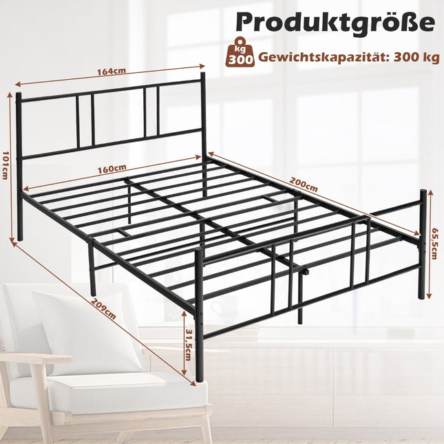 Metal Platform Bed Frame 200 x 160 cm, Headboard, Black