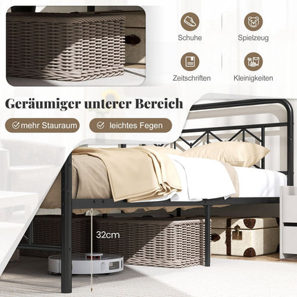Metal Platform Bed Frame for 200 x 140 cm Mattress, Black