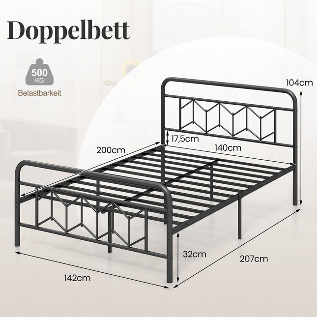 Metal Platform Bed Frame for 200 x 140 cm Mattress, Black