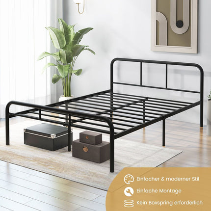 Metal Platform Bed Frame with Headboard & Footboard, 140x190 cm