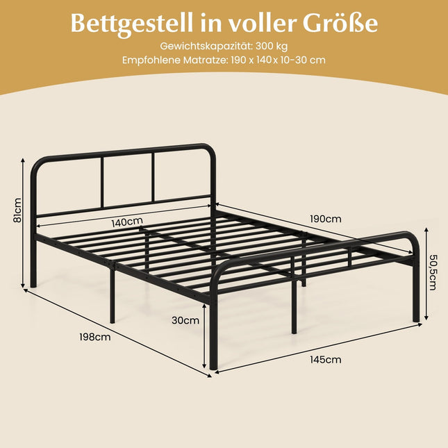 Metal Platform Bed Frame with Headboard & Footboard, 140x190 cm