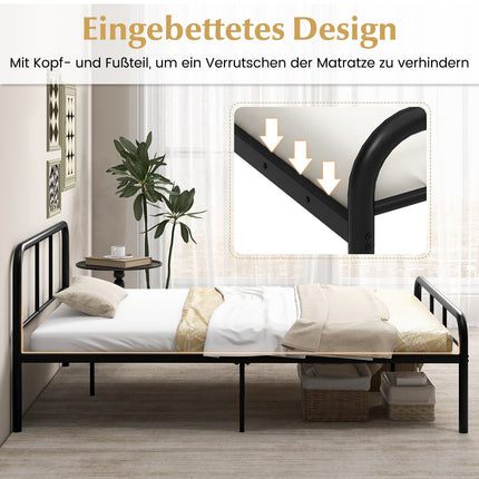 Metal Platform Bed Frame with Headboard & Footboard, 140x190 cm