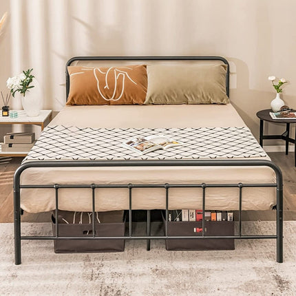 Metal Platform Bed Modern Bed Frame with Headboard and Footboard 208 x 164 x 102 cm Black