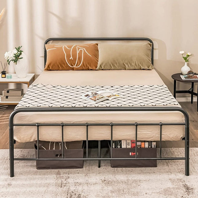 Metal Platform Bed Modern Bed Frame with Headboard and Footboard 208 x 164 x 102 cm Black