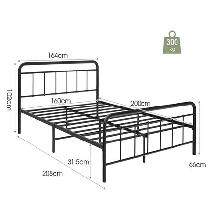 Metal Platform Bed Modern Bed Frame with Headboard and Footboard 208 x 164 x 102 cm Black