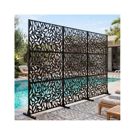 Metal Privacy Screen 183 cm with Louvered Fence Panel, Rustproof, Black