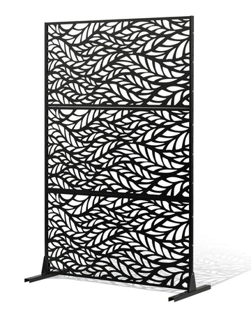 Metal Privacy Screen, 3-Panel Freestanding, 47x72 Black