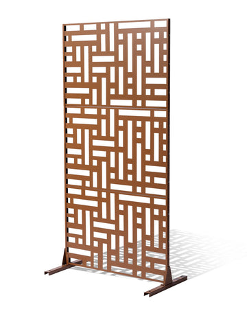Metal Privacy Screen, 3-Panel Freestanding 47 x 76 Brown
