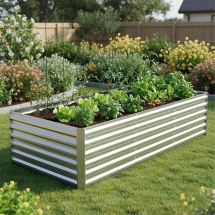 Metal Raised Garden Bed, Galvanized Steel, 57x240x90cm