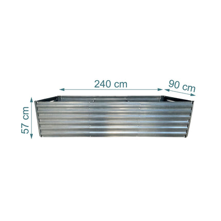 Metal Raised Garden Bed, Galvanized Steel, 57x240x90cm