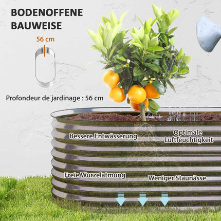 Metal Raised Garden Bed, Open Bottom, 160x80x56 cm, Gray