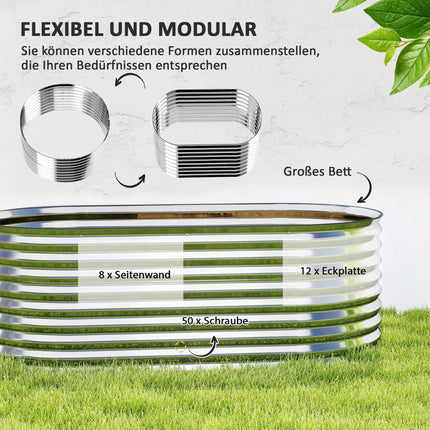Metal Raised Garden Bed, Open Bottom, 160x80x56 cm, Gray