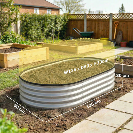 Metal Raised Garden Bed Set, 135x90x30 cm, Oval, 2-Pack