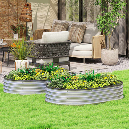 Metal Raised Garden Bed Set, 135x90x30 cm, Oval, 2-Pack