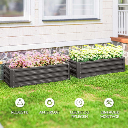Metal Raised Garden Bed Set of 2, Open Base, 110x50x30cm
