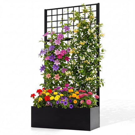 Metal Raised Garden Bed with Trellis – Black