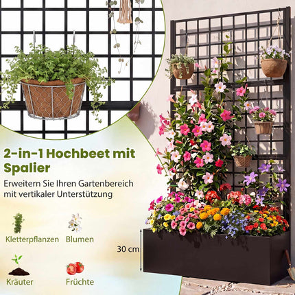 Metal Raised Garden Bed with Trellis – Black