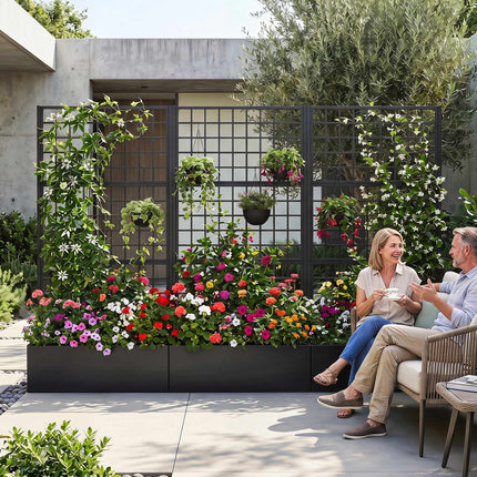 Metal Raised Garden Bed with Trellis – Black