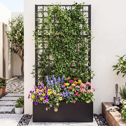 Metal Raised Garden Bed with Trellis – Black