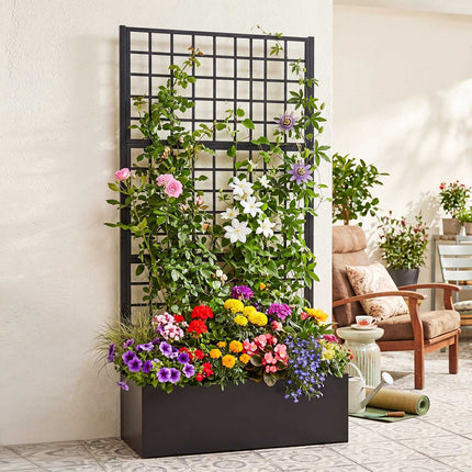 Metal Raised Garden Bed with Trellis – Black