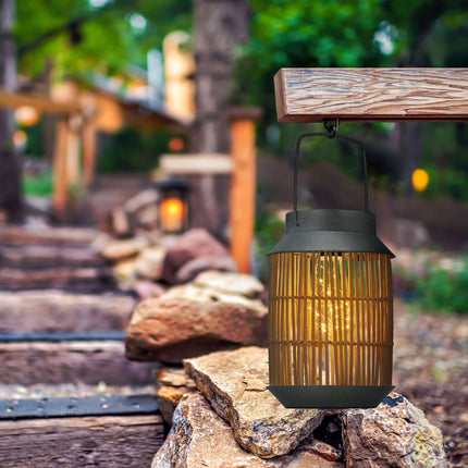 Metal & Rattan Solar Lamp