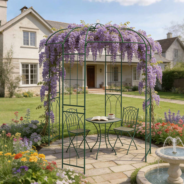Metal Rose Arbour with Trellis Panels – Dark Green