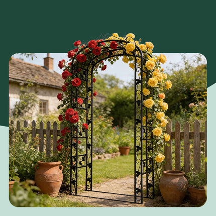 Metal Rose Arch, Black Garden Trellis For Climbing Vines