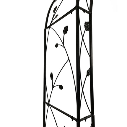 Metal Rose Arch, Black, Leaf And Flower Motif