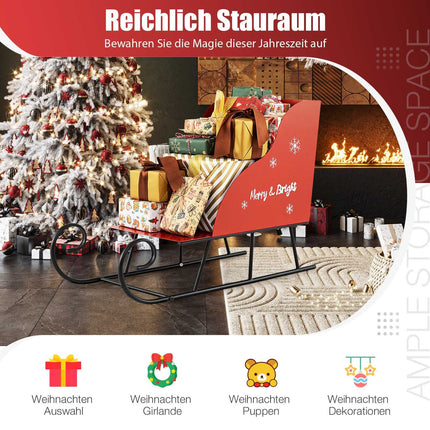 Metal Santa Sleigh Basket, Red, 74x32x51 cm Storage