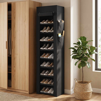Metal Shoe Rack with Dustproof Cover, Holds 20 Pairs, Black