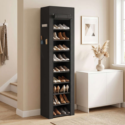 Metal Shoe Rack with Dustproof Cover, Holds 20 Pairs, Black